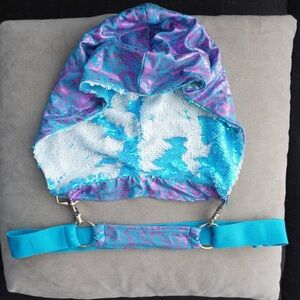 Blue and Purple Hooded Sequin Cape. And harness.  Adjustable. Reversible.